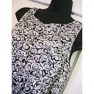 Dressbarn Women's Black/White Sleeveless Mid Rose Pattern Dress Medium
